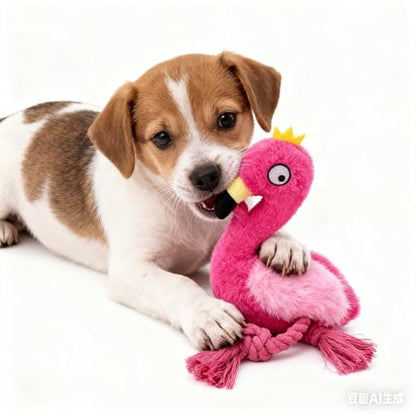 Plush Flamingo Dog Toy with Rope Legs, Pink, Interactive Squeaky Chew Toy for Small, Medium Dogs, Tug-of-War Play - color: Pink Flamingo
