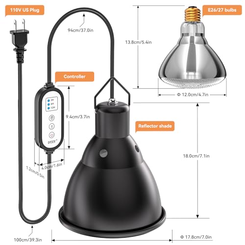 Reptile Light Fixture,7inch Deep Dome Reptile Light Fixture with 3/6/12 Timer,Infrared Reptile Heat Lamp Max 150W Blub, for Turtle Bearded Dragon Lizards Snake, 1PCS 150W Bulb Included