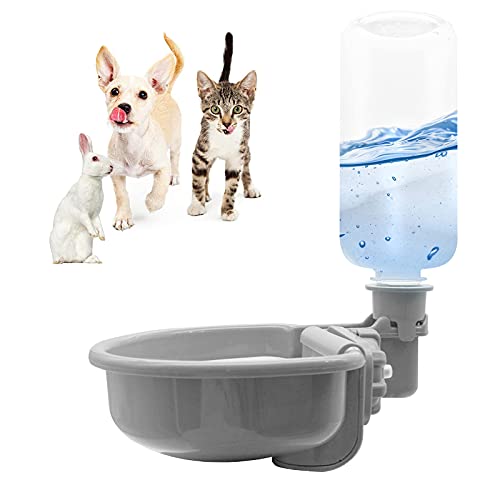 VANNON 16oz Pet Water Bottle, Gravity Dog Water Bowl Dispenser for Cage, Anti-Overflow Water Dispenser for Small Dogs, Cats, Rabbits and Other Small Animals, BPA Free, Grey - color: A-Grey, size: 16oz