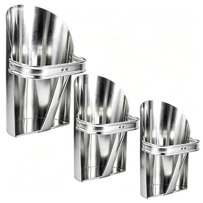 3 Pack Galvanized Feed Scoop Set, Heavy Duty Metal Grain Scoop for Livestock, Horse & Chicken, 3 Sizes with Rolled Edges & Flat Base for Farm, Coop, Gardening