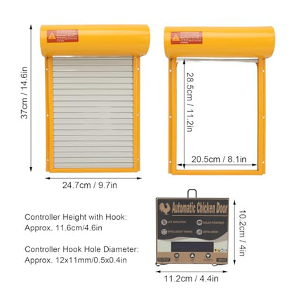 Zerodis Automatic Chicken Coop Door, Solar Powered Opener with Timer Light Sensor HD LED Display, Iron Metal Plastic Frame for Chicken Duck Goose Poultry Safety (Yellow) - color: Yellow