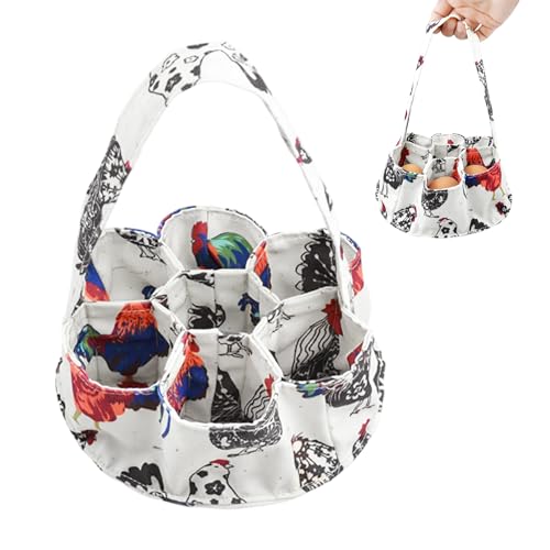 Egg Basket for Collecting Fresh Eggs, 7-Pouch Canvas Holder with Padded Bottom, Portable Egg Collector for Ducks, Chickens, and Geese | Backyard Poultry Owners Essential