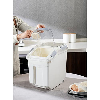HANAMYA 33 Liter / 50 lbs Rice Storage Container with Measuring Cup, BPA free, For Rice | Grain | Pet Food | Flour, 2 count, White