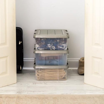 IRIS USA 27 Qt Storage Bins with Gasket Seal Lid, 3 Pack - BPA-Free, Heavy Duty Moving Containers Tight Latch, Weather Proof Tote, WEATHERPRO - Clear/Chrome - size: 27 Qt. - 3 Pack