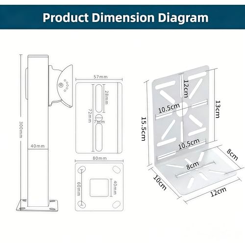 30cm/11.8” Security Camera Mount Bracket with L-Shaped Adapter Plate, Indoor Outdoor Heavy Duty CCTV Bracket for Dual Cameras/Solar Panel/LED Light, Built-in Cable Management