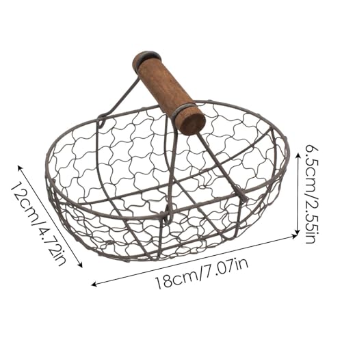 Eggs Collecting Basket With Handle - Wire EggBasket For Gathering FreshEggs, Small Metal EggCollectingBasket, Vintage Style Countertop EggStorage Basket, Holder Fruit Bin, Can Hold 12Eggs