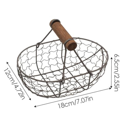 Eggs Collecting Basket With Handle - Wire EggBasket For Gathering FreshEggs, Small Metal EggCollectingBasket, Vintage Style Countertop EggStorage Basket, Holder Fruit Bin, Can Hold 12Eggs