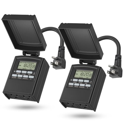 BN-LINK 7 Day Outdoor Heavy Duty Digital Programmable Timer, Outdoor Timer Outlet Waterproof, 2 Grounded Electrical Outlets for Christmas Lights, 15A 1/2HP,ETL Listed（2 Pack） - size: 2-Pack Digital 2 Outlets