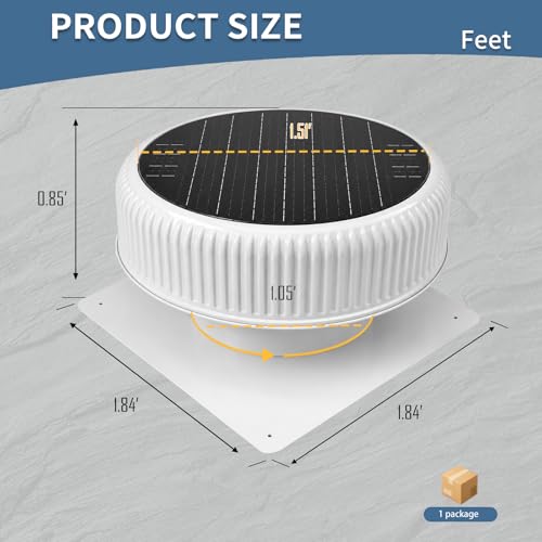 30W Round White Solar Attic Fan, 12 Inch | 1800 CFM, Solar Powered Roof Exhaust, Controller-Free Auto Ventilation, Heavy-Duty Copper Motor Weatherproof - color: White+Round 1
