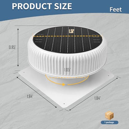 30W Round White Solar Attic Fan, 12 Inch | 1800 CFM, Solar Powered Roof Exhaust, Controller-Free Auto Ventilation, Heavy-Duty Copper Motor Weatherproof - color: White+Round 1