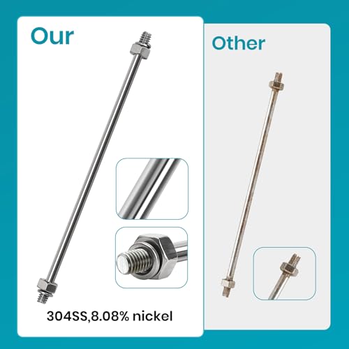 6 Inch Stainless Steel Rod For Float Valve - 1/5" Diameter with 1/4"-20 Threads, Compatible with 3/8" & 1/2" Inlet Valves - Corrosion Resistant 18-8 Steel - for Water Tanks, Fountains & Toilet Repair