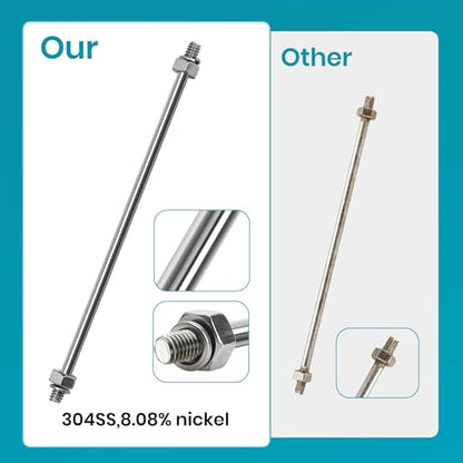 6 Inch Stainless Steel Rod For Float Valve - 1/5" Diameter with 1/4"-20 Threads, Compatible with 3/8" & 1/2" Inlet Valves - Corrosion Resistant 18-8 Steel - for Water Tanks, Fountains & Toilet Repair