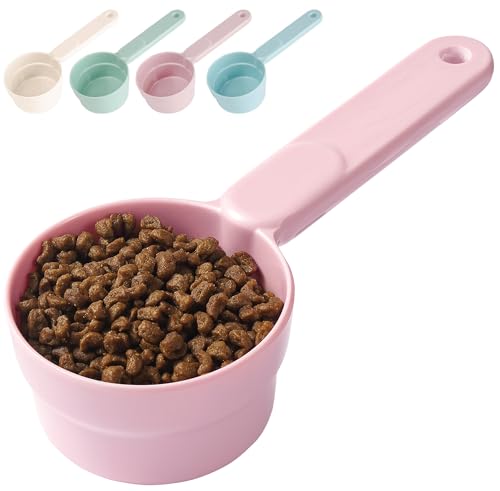 Joyinjojo Dog Food Scoop 1 Cup 1/2 Cup - Melamine Dog Food Measuring Cup, Pet Food Scoop for Dog Cat...Comfortable Long Handle for Easy to Scoop Food - color: Soft Pink, size: 1 Cup