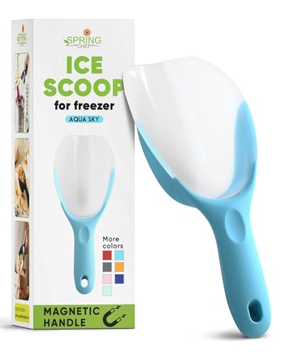 Spring Chef Magnetic Ice Scoop for Freezer, Translucent BPA-Free Flexi-Plastic Ice Scooper with Soft Grip Handle, Kitchen Food Scoop for Popcorn, Pet Food, Flour, Grains - Dishwasher Safe - Aqua Sky - color: Blue (Aqua Sky)