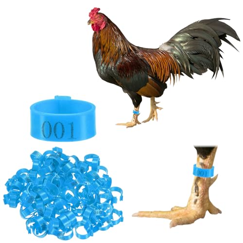 M METERXITY 100-Pack Chicken Leg Bands, 20 mm Plastic Poultry Identification Chicken Leg Rings for Turkey/Duck/Goose/Chicks, Colorful Numbered Foot Clip on Tags [Blue] - color: Blue, size: 2.7 x 2.7 x 1 cm / 1.06 x 1.06 x 0.4 in(L x W x H)