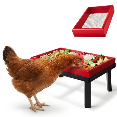 Kitchen Scrap Feeder for Chickens – Large Capacity Metal Stand with Dual Removable Wooden Trays | Chicken Veggie & Leftover Supplement Feeder, Flock Enrichment Chicken Coop Accessories Stuff Supplies