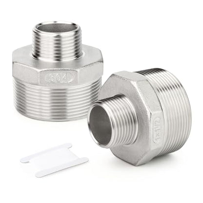 TAISHER 2PCS Cast 304 Stainless Steel Hex Nipple, Reducer Pipe Fitting 1-1/2" NPT Male x 1" NPT Male - size: 1-1/2" NPT x 1" NPT