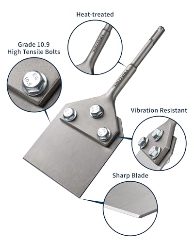 Firecore SDS Plus Floor Scraper, 4 Inch Wide Tile Thinset Scaling Chisel, 4" x 10" Thinset Scraper Adhesives Remover Wall Scraper Works with SDS Plus Rotary Hammer - style: SDS Plus Floor Scraper
