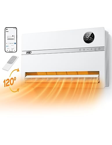 Dreo Smart Wall Heater, Electric Space Heater for Bedroom 1500W, 120° Vertical Oscillation, Adjustable Thermostat, Remote Control, 24H Timer, Easy-Mount Heater for Indoor Use, Works with Alexa, WH719S - color: White, style: Standard