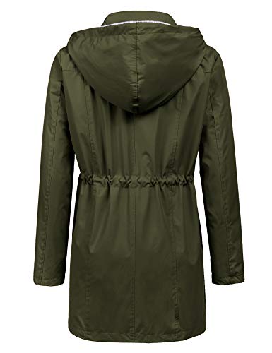 LOMON Raincoat Women Waterproof Long Hooded Trench Coats Lined Windbreaker Travel Jacket S-XXL - color: Army Green, size: XX-Large
