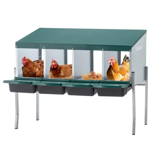 Durable Metal Chicken Nesting Box for Hens – Wall-Mounted Poultry Nest with Ventilation, Easy-Clean Design for Backyard Coops (4-Hole with Legs,Green)