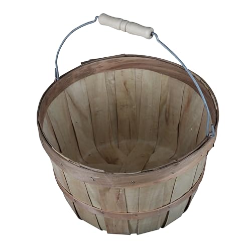 SSWBasics One Peck Basket With Handle - Set of 3 - Natural Unfinished Pine Wood Apple Basket - Durable Bushel Baskets for Produce Display - Ideal for Retail, Thrift, Boutique, Convenience Store,