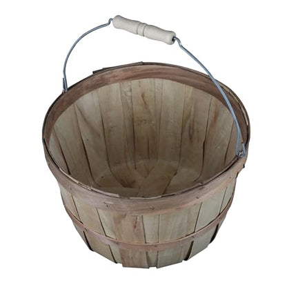 SSWBasics One Peck Basket With Handle - Set of 3 - Natural Unfinished Pine Wood Apple Basket - Durable Bushel Baskets for Produce Display - Ideal for Retail, Thrift, Boutique, Convenience Store,