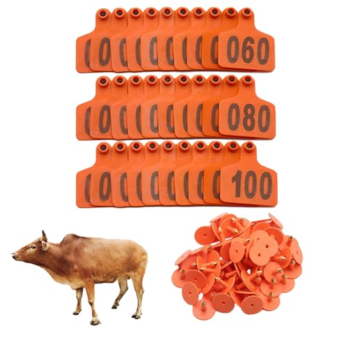 Cattle Ear Tags Livestock Ear Label Cows Animal Identification Ear Tags with Numbers 001-100/101-200/201-300/301-400/401-500 for Cattle Goat Pigs Cow 401-500 Orange - color: Orange, size: 401-500