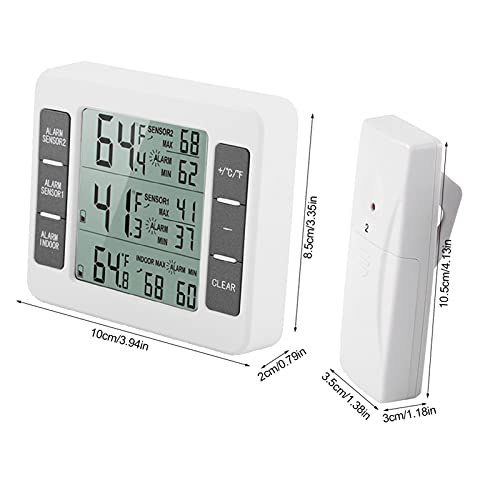 Digital Indoor Outdoor Temperature Monitor with LCD Display, Refrigerator Thermometer, Min Max Record, Alarm Function