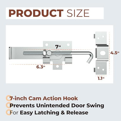 Barn Door Jamb Latch, Zink-Plated Barn Sliding Door Hardware Lock Latches with Hook for Bi-Parting Doors, Secure Farm Sliding Gates from Side, 7"