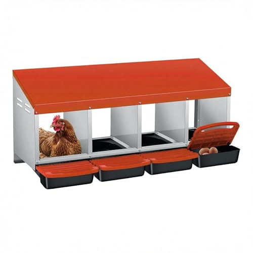 IDEALHOUSE Chicken Nesting Box with Roll Away Collection & Plastic Handle, Wall/Freestanding for Chicken Coop, 4-Compartment Orange - color: Orange, size: 4 holes