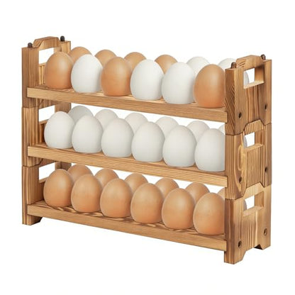 Egg Holder Countertop, 3-tire Solid Wooden Egg Holder, Stackable Egg Storage Easter Basket Holding Up to 36 Fresh Eggs, Chicken, Duck Eggs - Unfinished