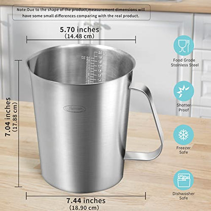 Measuring Cup, [Upgraded, 3 Measurement Scales, Including Cup Scale, ML Scale, Ounce Scale], Newness Stainless Steel Measuring Cup with Marking with Handle, 64 Ounces (2.0 Liter, 8 Cup) - size: 64 OZ (8 Cup, 2000 ML)
