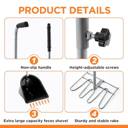 Maxdot 2 Sets Adjustable Manure Scoop and Shovel, Horse Dog Poop Scooper and Manure Rake, Adjustable Handle for Stables, Dog Kennel, Chicken Coop Cleaning & Garden Composting