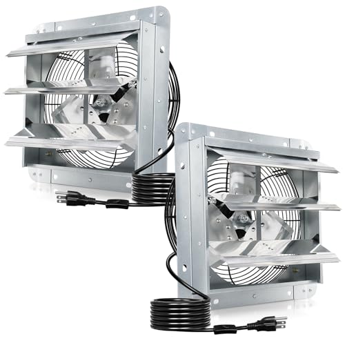 Hiorucet 14 Inch Shutter Exhaust Fan Wall Mounted for Garage, Greenhouse, Shop, Attics, Chicken Coop, Shed, Basement, 1558CFM 1665RPM Low Noise Louvered Exhaust Fan with 1.8 Meters Power Cord 2 Pack. - size: 2-Pack 14'' Exhaust Fan