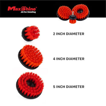 Maxshine 2", 4", & 5" M8 Medium-Duty Upholstery Carpet Brush with Drill Attachment Set – Power Scrubber Attachment for Car Detailing – Removes Grime, Stains & Spots from Fabric, Seats & Carpets - size: Medium-Duty Set