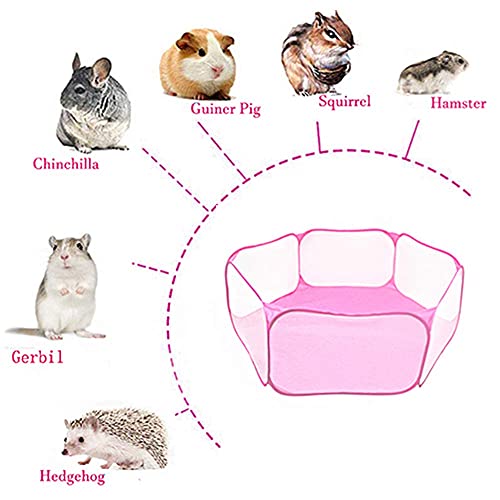 Hamster Playpen with Mat, Large - Foldable Exercise Playpen, Breathable and Transparent Pet Cage Fence Indoor/Outdoor for Guinea Pigs Small Animal Gerbils Chinchillas Hedgehogs Rats - color: Pink