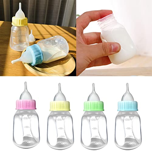 4 Pieces Pet Feeding Bottles Kit Newborn Small Animal Milk Bottle for Kitten Puppy Nursing Nipple Brush 4oz - color: Yellow