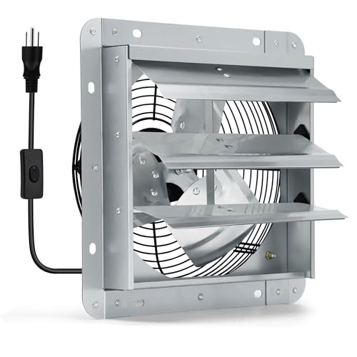7 Inch Shutter Exhaust Fan, Wall Mount Attic Fan with Power Cord for Greenhouses, Sheds, Garages, Chicken Coops, Barns Ventilation, 760 CFM - color: with Power Cord, size: 7 Inch