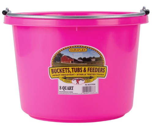 P8HOTPINK Plastic Round Back Bucket for Horses, 8-Quart, Hot Pink