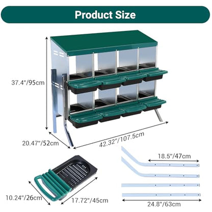 Chicken Nesting Box, 8 Compartment Roll Away Egg Laying Box for Hens, Wall Mounted & Freestanding (2 Modes of Use), Easy Egg Collection, Cleanable Pull Out Nesting Box, Grn, WL - color: Green, size: 8 - Slot - With Legs