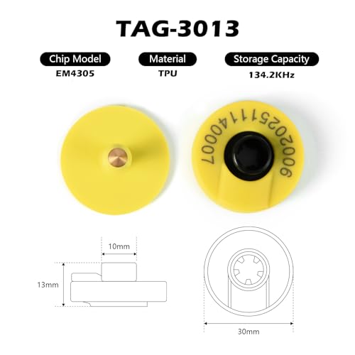 RFID Animal Ear Tag, ISO 11784/11785 Compliant Livestock Tracking Tag for Cattle, Pigs, Sheep, Goats, with 512-bit Memory, Heat Resistant up to 120°C (10PCS)