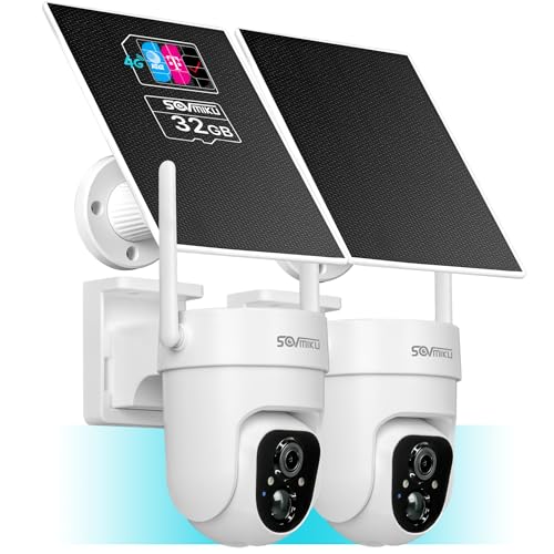 Sovmiku 2CQ3 4G LTE Cellular Security Camera Wireless Outdoor, $14.9/Month for Unlimited Data, Easy to Setup, IP65 Waterproof,No Wi-Fi Surveillance Cam Two Way Audio, Color Night Vision, 32GB Included - color: 2CQ3, size: Cellular (4G LTE)