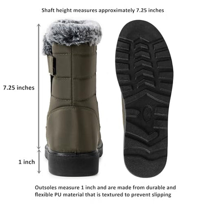Alpine Swiss Lexie Women’s Snow Boots | Waterproof Faux Fur Lined | Warm Cozy Winter Booties | Anti-Slip Sole | Stylish Outdoor Shoes - color: Olive, size: 5