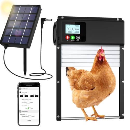 3-in-1 Upgraded WiFi Automatic Chicken Coop Door Solar Powered, APP Remote Control Chicken Door Opener, LCD Display, Timer & Light Sensor, Electric Auto Chicken Door