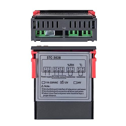 STC-3028 Temperature Controller 12V Temperature and Humidity Controller Meter with Integrated Sensor Dual Digital Display Thermometer Hygrometer Incubator Controller - size: 12V