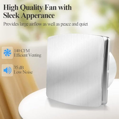 WiseWater Bathroom Exhaust Fan, 110V ac 140CFM 6” Duct 7.6" Panel Extractor Fan, Ceiling&Wall Mounted Ventilation Fan for Bathroom, Laundry Room, Office - size: 6"