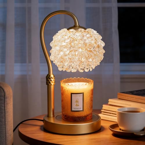 Luxury Candle Warmer Lamp with Timer, Crystal Gemstone Shade & Premium Base - Adjustable Wax Melt Warmer for Home Decor - color: White