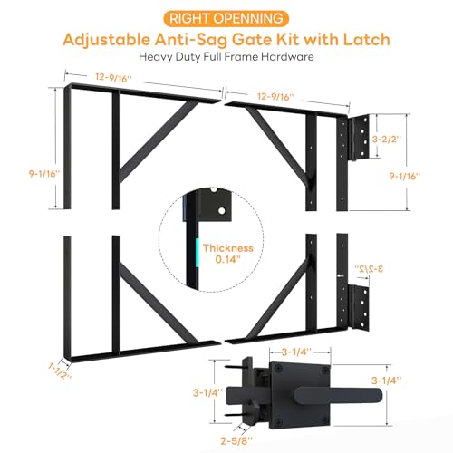 DIYHD Heavy Duty Anti-Sag Gate Kit with Right-Opening Latch, Adjustable Bracket Gate Frame Hardware for Wooden Fence or Patio, Fits 24"-60" Wide, Works with 2x4 Lumber (Wood Not Included) - size: Kit + Right Open Latch