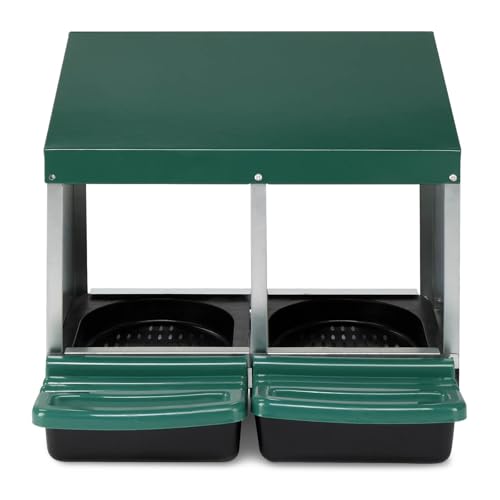 Chicken Nesting Boxes for Laying Eggs 2 Compartment, Roll Away Nest Boxes for Poultry, Pull Out Plastic Basket, Integrated Perch, Steel Frame, Hangable, Chicken Coop Metal for Hens, Ducks, Green - size: 21.3x20.5x18.5in